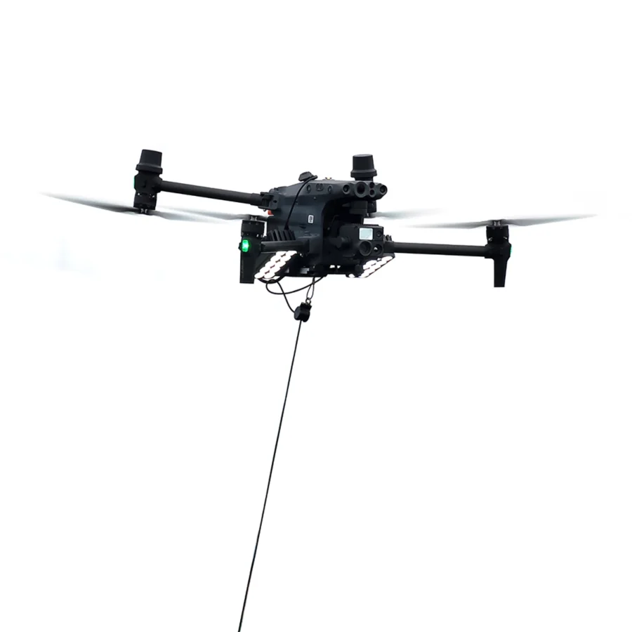 aerial lighting system powered by tethered cable