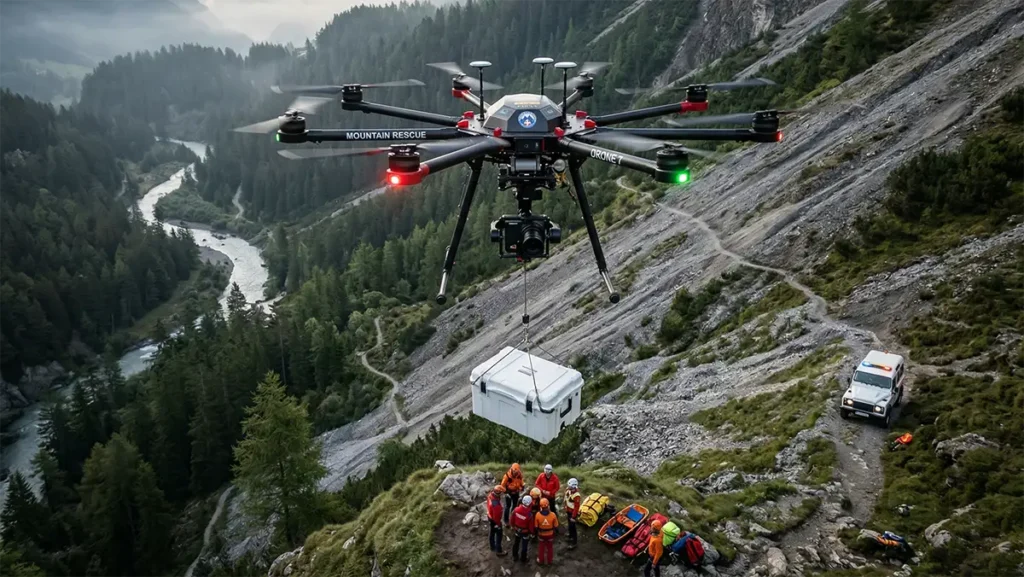 drone payload delivery system in rescue mission