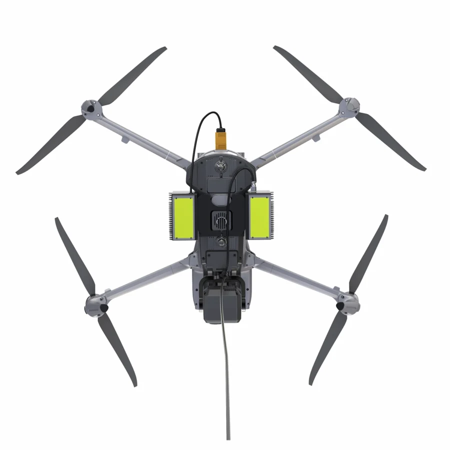 tethered drone system with high brightness light